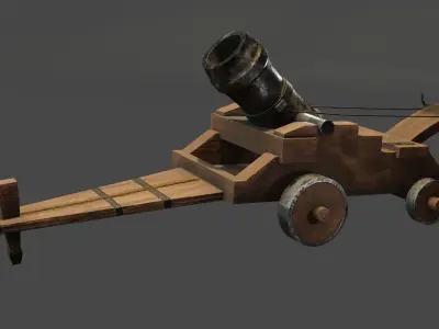 Stylized Mortar Weapon Wood 4k Textures PBR Low-poly game ready Low-poly 3D model