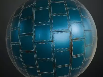 Blue Riveted Sci-Fi Metal Panel PBR Seamless Texture