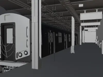 Subway train at station Low-poly 3D model