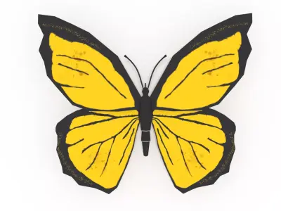 Low Poly Cartoon Yellow Butterfly Low-poly 3D model