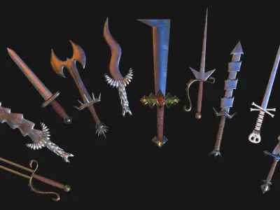 100 SWORDS COLLECTION PACK medieval melee weapons Game Ready FBX Low-poly 3D model