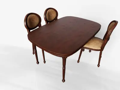 Antique Dining Table with Upholstered Chair Low-poly 3D model