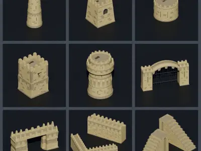 a set of Medieval castle Low-poly 3D model