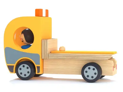 Toy Wood tow truck and character Camion et personnage en bois Low-poly 3D model