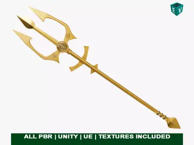 Medieval Trident 02 All PBR Unity UE Textures Low-poly 3D model