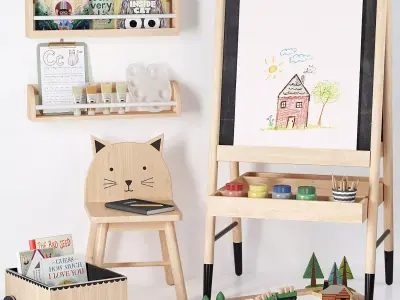 Crate and Barrel Wooden Art Easel Toy and Decor for Kids 3D model