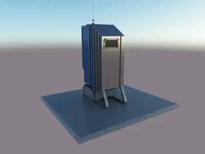 Futuristic sci-fi building Low-poly 3D model