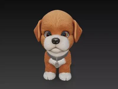 Dog Puppy Realistic 3D Model Cartoon - Low Poly Realistic Low-poly 3D model