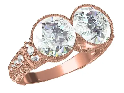 Antique Two Stone Art Deco Engagement Ring 3D print model