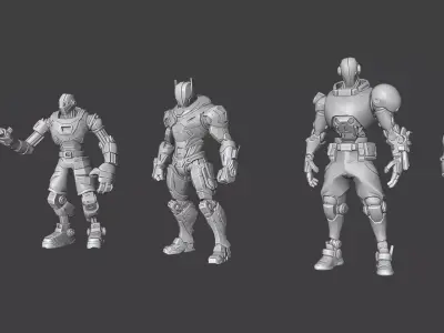 Cyberpunk Combat Androids LowPoly Low-poly 3D model
