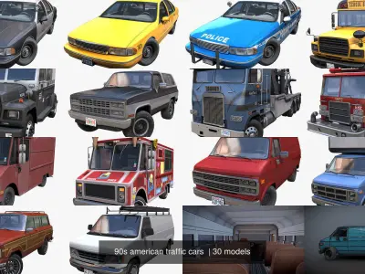 90s american traffic cars  3D Model Pack purchase