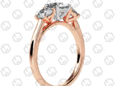 Ring 139 Round 3 stone ring plain cathedral shank 3D print model