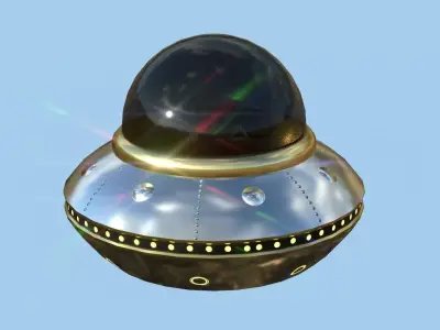 Cartoon UFO A6 - SciFi Flying Saucer - Silver Gold Low-poly 3D model