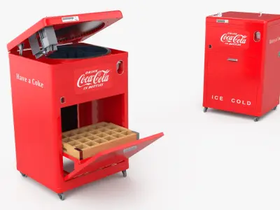 Coca-Cola Bottle Cooler with Rotary Loader Red Vintage Rigged for Maya 3D model
