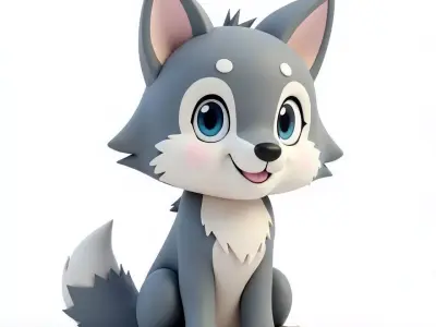Cute Cartoon Wolf 3D Model Low-poly 3D model