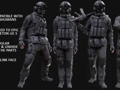 Man - Military Uniform 4 - Modular - Rigged Low-poly 3D model