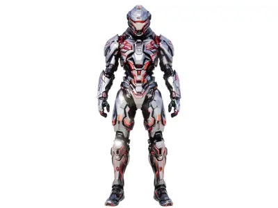 Silver Red Sci Fi Combat Armor 3D model