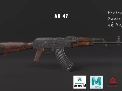AKM 47 Mid poly 3D model 3D model
