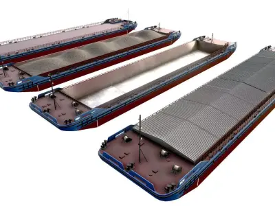 Barges  collection 02 Low-poly 3D model