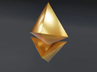 Golden Ethereum Crypto Currency Symbol  Low-poly 3D model