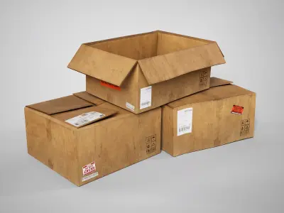 Set of 3 Cradboard Boxes - PBR Low-Poly Game Ready Storage Box Free low-poly 3D model