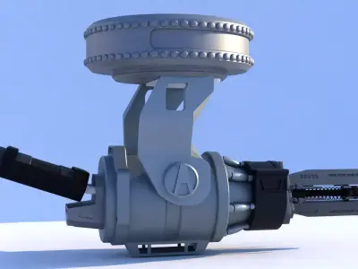 Sci-Fi Dual Gatling Gun Turret 3D Model Game Ready PBR Blender  3D model