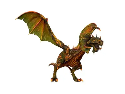 LowPoly Green Dragon with Gold Scale Low-poly 3D model
