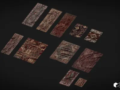 Antique Retro Carpet Set Low-poly 3D model