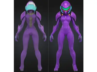 Sci Fi Female Android in Purple Power Suit Low-poly 3D model