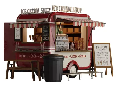IceCream Food Cart Trailer 3D model