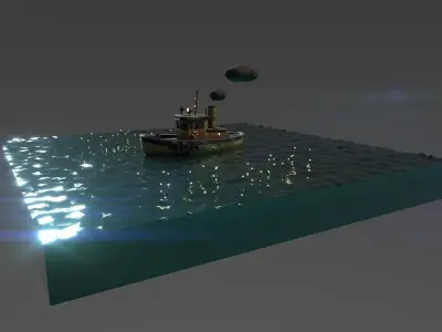 Tugboat Fireflies scene Low-poly 3D model