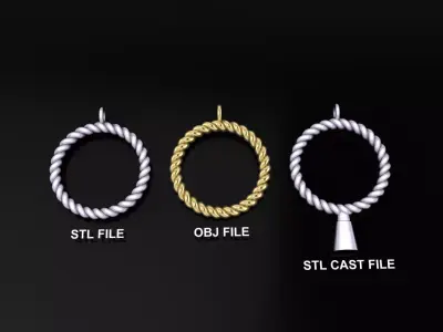 Thin Narrow Rope Twist Pendant Large Size 27mm Length 3D print model