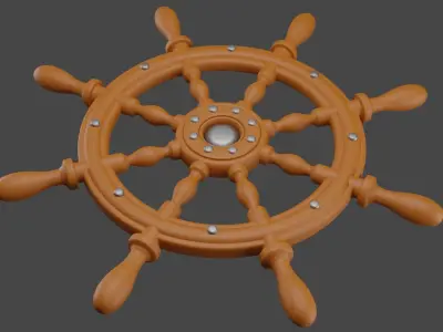 Rudder wooden ship wheel Low-poly 3D model