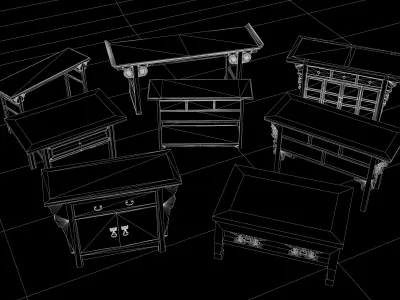 3D Antique Asian Chinese style furniture tables cabinets Low-poly 3D model