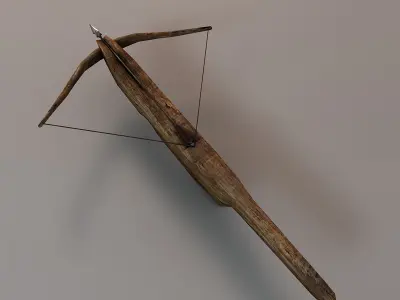 Low poly crossbow wooden bow and arrow Low-poly 3D model