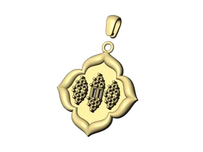Floral window baguette and diamonds clusters pendant with bail 3D print model