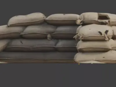Battle Damaged Sandbag Defensive Line 3D Asset Low-poly 3D model