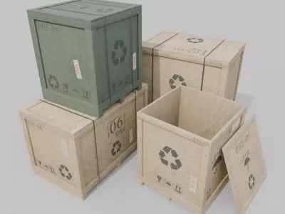 Customizable Wooden Crate Trio - Balanced Stack 3D Model Pack