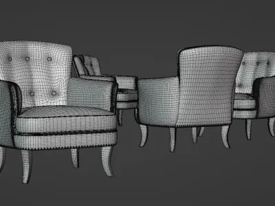 Vintage Chair Pale Cotton Upholstery Natural Oak Legs 3D model