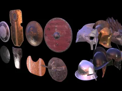 Helmets and shields pack Vol1 Low-poly 3D model