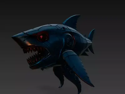 Cybernetic Shark - Futuristic Mecha Creature 3D Model 3D print model