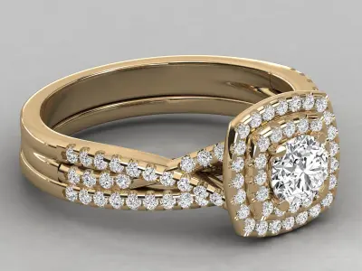 Round Cut Diamond Double Halo Twisted Style Bridal Set Ring 3D print model
