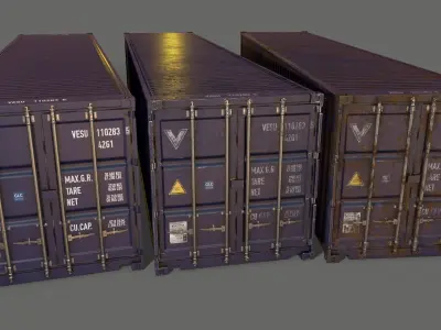 PBR 40 ft Shipping Cargo Container - Blue Dark Low-poly 3D model