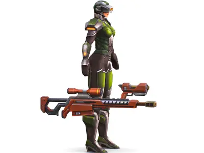Sci-Fi Woman Cyborg Drone Sniper Soldier Low-poly 3D model purchase