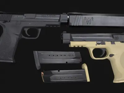 MP9 Pro Series Handgun plus Osprey Suppressor - Game Asset Low-poly 3D model
