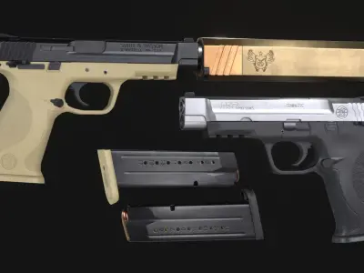 MP9 Pro Series Handgun plus Osprey Suppressor - Game Asset Low-poly 3D model