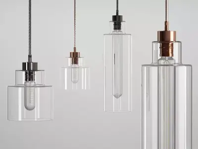 Empire two glass pendant lights hanging from metal rod 3D model