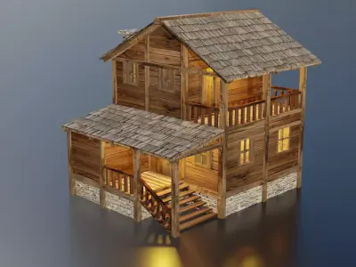 Wooden House F Low-poly 3D model