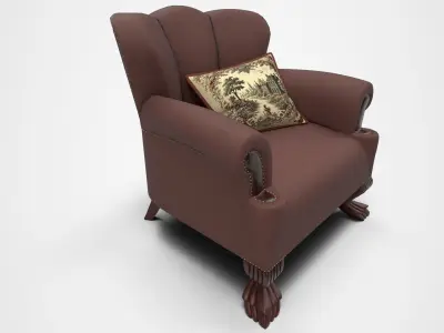 Victorian leather armchair and footrest TRAILHAVEN Low-poly 3D model