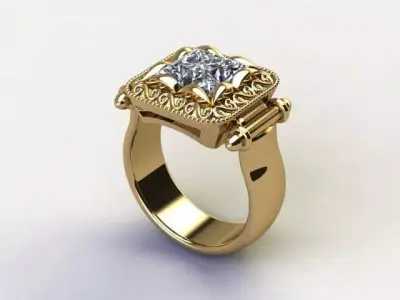 10070 gold ring with diamond in center 3D print model